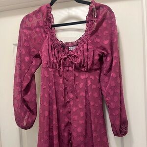SO Raspberry Pink Heart-Textured Long Sleeve Dress